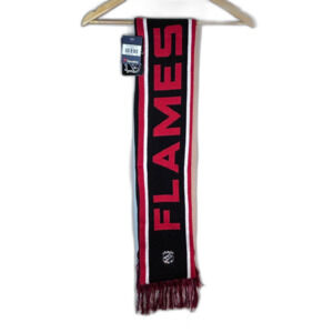 Fanatics NWT Calgary Flames Hockey NHL Red Black 2 Sided Knit Scarf with Fringe